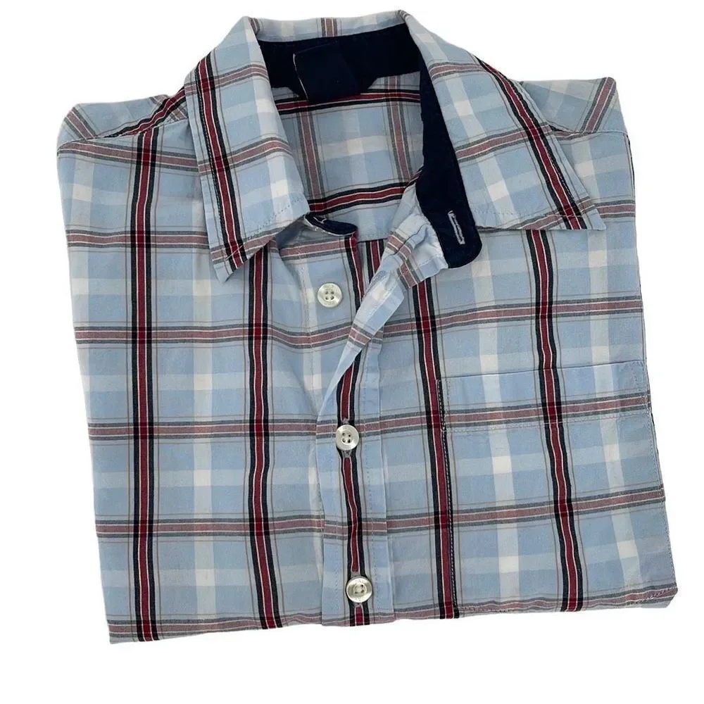 Boys Gap Button Up Shirt Plaid Blue‎ Red Size Small 5-6